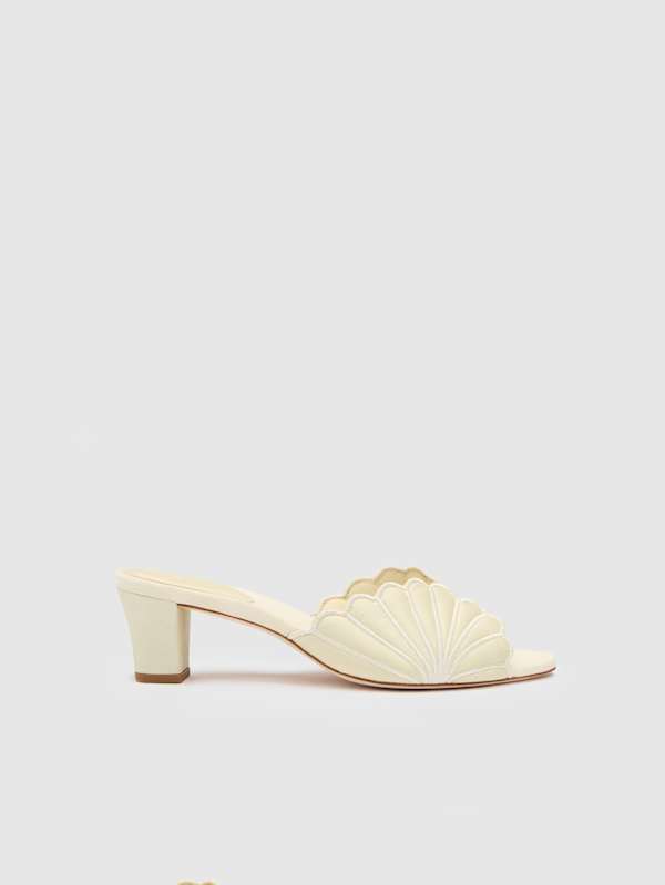 Waldena Block Heeled Mule - Cream Puff Taffeta